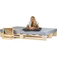 Lermowood Palettenbett 160 x 200 cm Natur Holzbett Massivholzbett Bett aus Paletten Seniorenbett Kinderbett Jugendbett