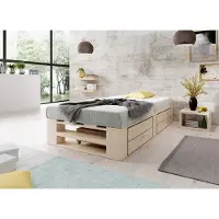 Lermowood Palettenbett M2 80 x 200 cm mit Lattenrost und 2 Bettkästen Natur Holzbett Massivholzbett Bett aus Paletten Seniorenbett Kinderbett Jugendbett