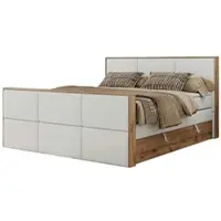 MKS Meble Doppelbett, Boxspringbett ALBERO 2 KING DUO mit zwei 7 Härtezonen Multipocket-Matratzen, genähtes Kopfteil und Front, Bettkästen - 140x200 cm - H3 - Weiß Kunstleder