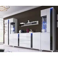 EURO-MEBLE Wandschrank Marco 6 Wohnzimmermöbel Set + Led (Weiss/Schwarz)