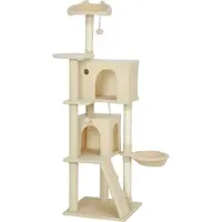 Welikera Kratzbaum 160 cm Katzenturm mit Hängematte, Leiter, Höhle, 2 Plüschballen, Sisalstämme, 48 x 48 x 160 cm, Beige