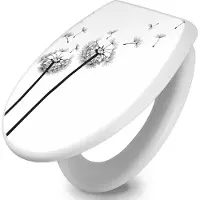 Banjado Toilettendeckel mit Absenkautomatik 37,3x45x5cm -Pusteblume 2 - WC Brille Soft Close - hygienischer Toilettendeckel/Klodeckel Duroplast mit Edelstahl Scharnieren - einfache Montage [TDW 10361]