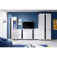 EURO-MEBLE Wandschrank Marco 7 Wohnzimmermöbel Set + Led (Weiss/Schwarz)
