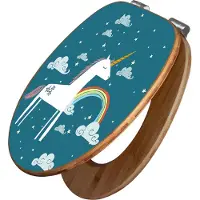 Banjado Design WC Sitz Bambus Absenkautomatik - Einhorn - Toilettendeckel mit Absenkautomatik Holz/hochwertiger Bambus Klodeckel/WC-Sitz für alle gängigen Toiletten [TDB2 12494]