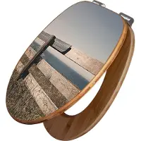 Banjado Design WC Sitz Bambus Absenkautomatik -Zaun am Meer - Toilettendeckel mit Absenkautomatik Holz/hochwertiger Bambus Klodeckel/WC-Sitz für alle gängigen Toiletten [TDB2 11906]
