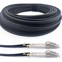 Elfcam - 50m Glasfaserkabel aus gepanzertem Stahl für Außen- und Innenbereich LC/UPC zu LC/UPC OM3 Multimode Duplex 50/125µm Schwarz