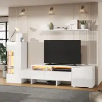 Xkiss TV Wohnwand Set 3-teilig,TV Wohnzimmermöbel-Set mit LED, modernes TV-Schrank,stehend und hängend, Glastrennwand, Weiß