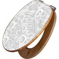 Banjado Design WC Sitz Bambus Absenkautomatik -White Swirl - Toilettendeckel mit Absenkautomatik Holz/hochwertiger Bambus Klodeckel/WC-Sitz für alle gängigen Toiletten [TDB2 12946]