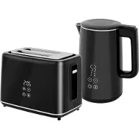Dopwii Küchenset mit Wasserkocher und Toaster, 7 Bräunungsstufen, schnelles Kochen, Edelstahl, Kunststoff, Schwarz