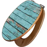 Banjado Design WC Sitz Bambus Absenkautomatik -Blaue Holzlatten - Toilettendeckel mit Absenkautomatik Holz/hochwertiger Bambus Klodeckel/WC-Sitz für alle gängigen Toiletten [TDB2 10627]