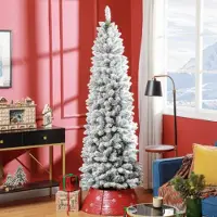 XTEILC Künstlicher Weihnachtsbaum, mit Kunstschnee, Künstlicher Weihnachtsbaum schlank, Stahlfuß, 75 x 210 cm