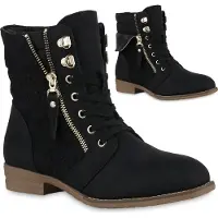 Van Hill Damen Schnürstiefeletten Spitze Stiefeletten Zipper 815442 Worker Boot, Farbe: Schwarz, Größe: 38