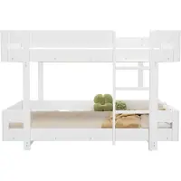 XTEILC Kinder-Etagenbett, Doppelbett, Mit Treppe, Schlichtes Design, Verstärktes Geländer, ohne Matratze, 90*200cm, Weiß