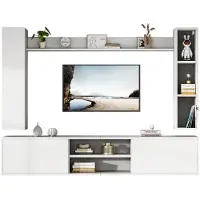 XTEILC TV Wohnwand-set mit Vitrinen (Komplett-Set, 4-St),Mediawand inkl.TV-Board,Standregal und 2 Wandregal,TV Möbel-Set,TV-Schrank,stehend&hängend