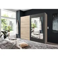 Freiraum Schwebetürenschrank >Minden< in HICKORY OAK Nachbildung / STEEL - 225x208x65cm B/H/T