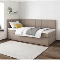 EURO-MEBLE Boxspringbett POLA 100x200 cm, T25 Topper, Kinderbett, Jugendbett, Einzelbetten, Bett, Stauraum Polsterbett, Matratze, LINKS (Cappuccino - Itaka 48)