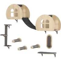Slyrun Kletterwand Katzen 7-teilig Katzen Kletterwand Set mit Sisalpfostenleiter, Plattform Kratzbaum Grau