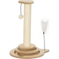 Novzep 49 cm Katzen-Kratzbaum Eiche Weiß mit Sisal-Kratzpfosten, Kugelbahn, Spielball und Spielfeder im 4-in-1-Design