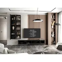 Moebline Wohnwand Wohnzimmer-Set FIVO 1 schwarz Hängeschränke TV-Schrank