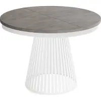WFL GROUP Esstisch Rund Ausziehbar mit Lamellen im Loft-Stil – 100 bis 180 cm – Industrieller Tisch mit Weißen Metallbeinen, Platzsparend für Wohnzimmer oder Esszimmer – Beton-Optik Dunkelgrau