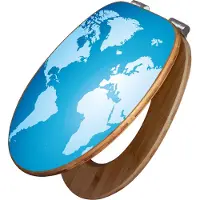 Banjado Design WC Sitz Bambus Absenkautomatik -Weltkarte - Toilettendeckel mit Absenkautomatik Holz/hochwertiger Bambus Klodeckel/WC-Sitz für alle gängigen Toiletten [TDB2 10196]