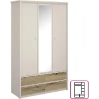 Kondela Dreitüriger Kleiderschrank mit Spiegel Karos 3D4S - Kaschmir / Eiche Evoke
