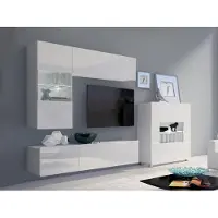 EURO-MEBLE Wohnzimmer-Set CALABRINI-3 Wohnwand Hängewohnwand Schrankwand mit LED-Beleuchtung TV-Schrank Vitrine Kommode Anbauwand Hochglanz (Weiß Hochglanz)