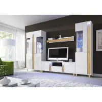 EURO-MEBLE Wandschrank Marco 1 Wohnzimmermöbel Set + Led (Weiss/Holz)