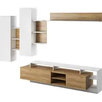 EURO-MEBLE Generisch Moderne Wohnwand ALVA für das Wohnzimmer (Mattweiß/Enkel Eiche)