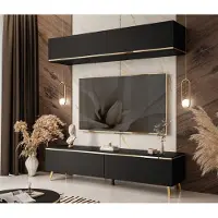 Lookway Wohnwand AURORA II schwarz matt auf Beinen mit schräge gold Chrom Beine