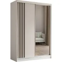 ALTDECOR Kleiderschrank mit Spiegel und Schiebetüren, kugelgelagerte Führungsschienen und Aluminium-Leisten - NALLA - 150 cm (Weiß + Weiß + Schwarz)