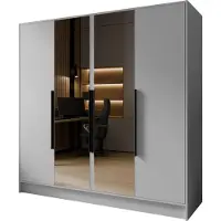 WFL GROUP Kleiderschrank mit Spiegel, Drehtüren mit Schwarze Metallgriffe – 200 cm Breit Garderobenschrank mit viel Stauraum für Ankleide – Spiegelkleiderschrank im Scandi-Stil – Weiß