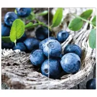 Banjado Herdabdeckplatte Glas 2 Teilig Je 30x52CM Schneidebrett Herdabdeckung Mit Motiv Blaubeeren
