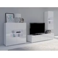 EURO-MEBLE Wohnzimmer-Set CALABRINI-7 Wohnwand Hängewohnwand Schrankwand mit LED-Beleuchtung TV-Schrank Vitrine Kommode Moderne Anbauwand Hochglanz (Weiß)