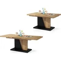 ALL4ALL Couchtisch Noel , Kaffeetisch , Wohnzimmertisch , Sofatisch mit Ablagen , Esstisch mit Einlegeplatte , ausklappbar , 120x70cm , Gold Eiche + Schwarz
