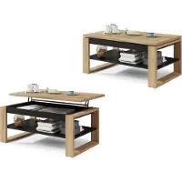 ALL4ALL Couchtisch Nico , Kaffeetisch , Wohnzimmertisch , Laptoptisch , Sofatisch , ausziehbar , ausklappbar , 100x60cm , 05 , Gold Eiche + Schwarz