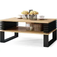 ALL4ALL kleiner Couchtisch Goki , Kaffeetisch , Wohnzimmertisch , Loft Stil , kleiner Tisch , mit Lamellen , 90x60cm , 05 , Artisan+ Schwarz
