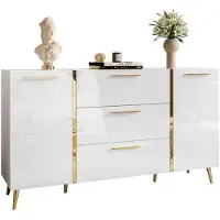 Lookway Kommode mit Schubladen ONYX auf goldenen Beinen Hochglanz 158 cm mit Griffe