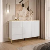 Lookway Dreitrügige Kommode AURORA WEISS HOCHGLANZ 3D auf verchromten geraden Beinen