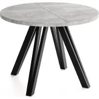 WFL GROUP Runder Esstisch Ausziehbar 100–180 cm mit Schwarzen Holzbeinen aus Buchenholz – Moderner Ausziehtisch für Esszimmer, Küche und Wohnzimmer – Tisch für 4–8 Personen – Beton Grau