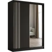 ALTDECOR Kleiderschrank mit Spiegel und Schiebetüren, kugelgelagerte Führungsschienen und Aluminium-Leisten, LED-Beleuchtung (16 Farben) und Fernbedienung - NALLA - 160 cm (Schwarz + Schwarz + Weiß)