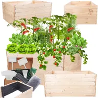 MODO24 Hochbeet Holz, Pflanzkasten, Massivholz, Kiefer, Kräuterbeet, Blumenkasten, Garten, Terrasse, 54x120x90 cm, Natur, ZP06