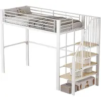 Xkiss Hochbett,Stabile Metallkonstruktion mit geräumigem Stauraum unter dem Bett und Treppe Ideal für Kinder,Stauraumbett für maximale Platzeffizienz