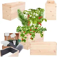 MODO24 Hochbeet Holz, Pflanzkasten, Massivholz, Kiefer, Kräuterbeet, Blumenkasten, Garten, Terrasse, 45x93x30 cm, Natur, ZP06