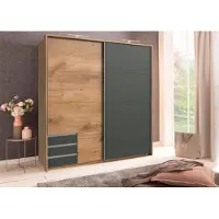 Freiraum Schwebetürenschrank Kleiderschrank Schiebetürenschrank Schrank "Eugenio III" Plankeneiche/Graphit