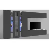 Freiraum Wohnwand >Benevent< (7-teilig) in Anthrazit matt - 340x180x30 (BxHxT)