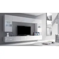 EURO-MEBLE Wohnwand CALABRINI-1 Hängewohnwand, Modern, Schwarz, Hochglanz, mit LED-Beleuchtung, gehärtetes Glas, grifflos, 5 cm, (Weiß / Weiß Hochglanz)