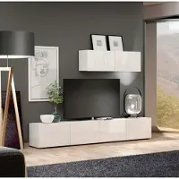 Freiraum Wohnwand >Mister< in weiss, Lack Hochglanz - 225x38cm (BxT)
