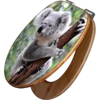 Banjado Design WC Sitz Bambus Absenkautomatik -Koala - Toilettendeckel mit Absenkautomatik Holz/hochwertiger Bambus Klodeckel/WC-Sitz für alle gängigen Toiletten [TDB2 10224]