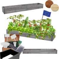 MODO24 Hochbeet Holz, Pflanzkasten, Massivholz, Kiefer, Kräuterbeet, Blumenkasten, Garten, Terrasse, 18x237x30 cm, Grau, ZP06